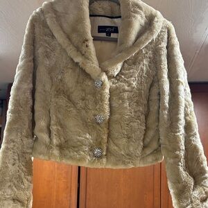 Black Rivet Tan Teddy Jacket with Decorative Buttons